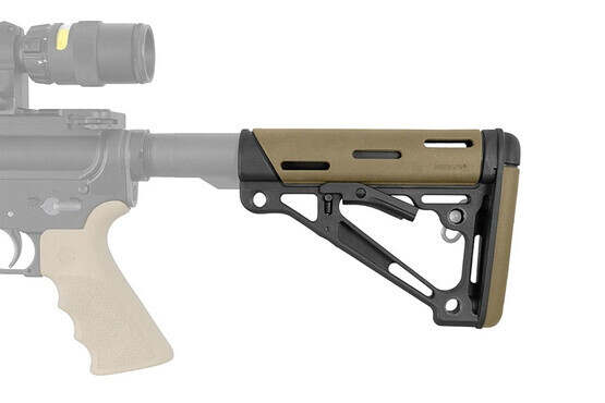 Hogue AR15 carbine stock features multiple sling swivel slots